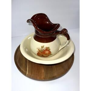 Vintage Apple McCoy‎ Fruit Pitcher and Wash Bowl Set Rustic Farmhouse Decor